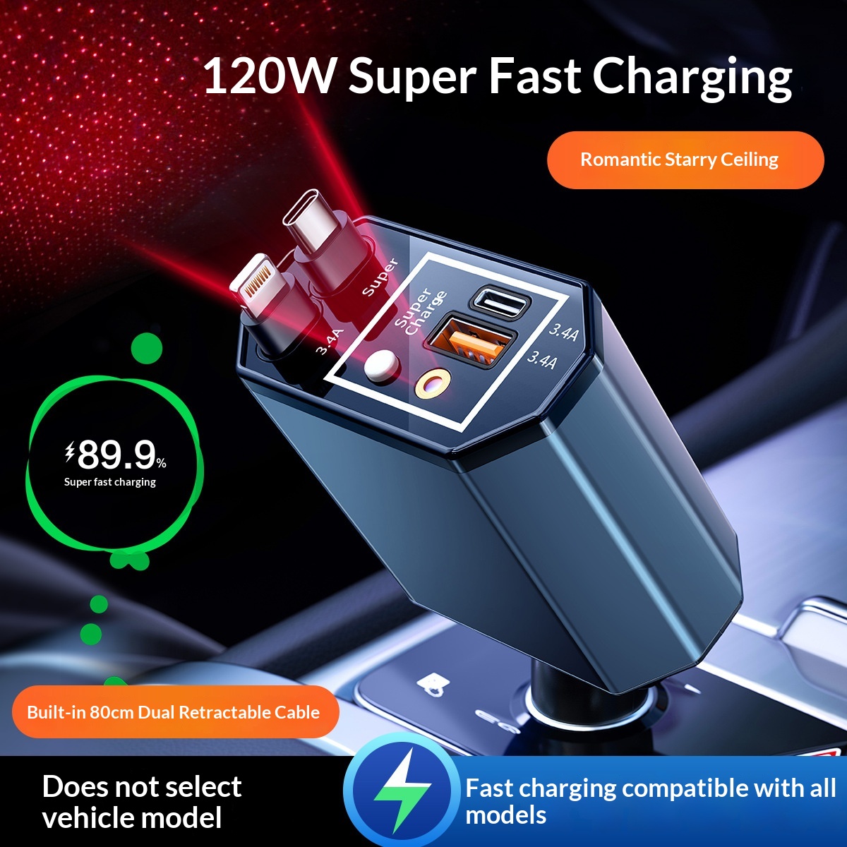 Caricabatterie per Auto 120W c - Fast Charging Cable recensione e prezzo