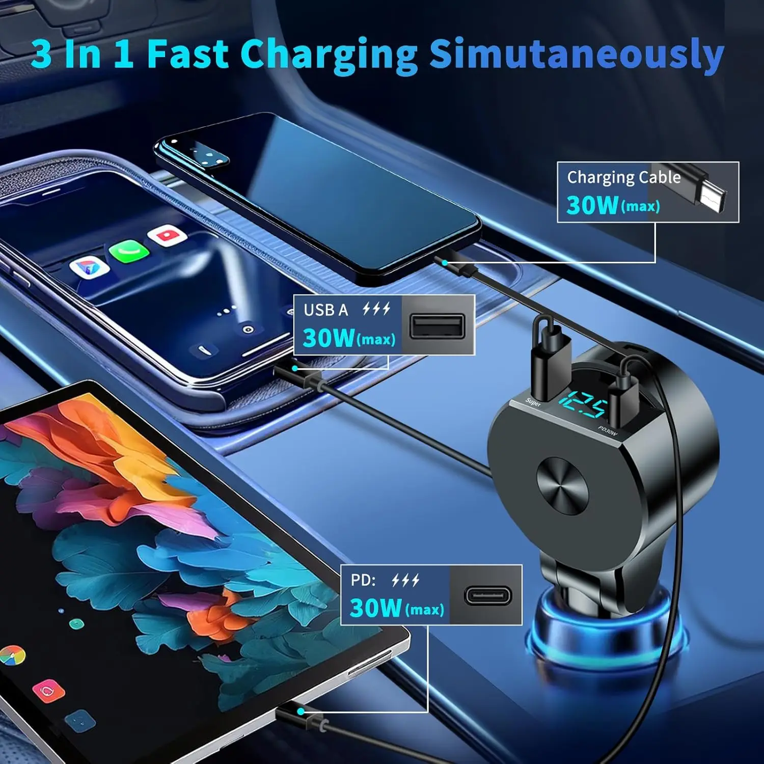 Caricabatteria da auto retratt - Fast Charging Cable recensione e prezzo